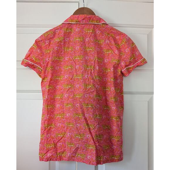 J. Crew Factory Short Sleeve Pajama Set with Cropped Pants Pink Tiger - Picture 6 of 10